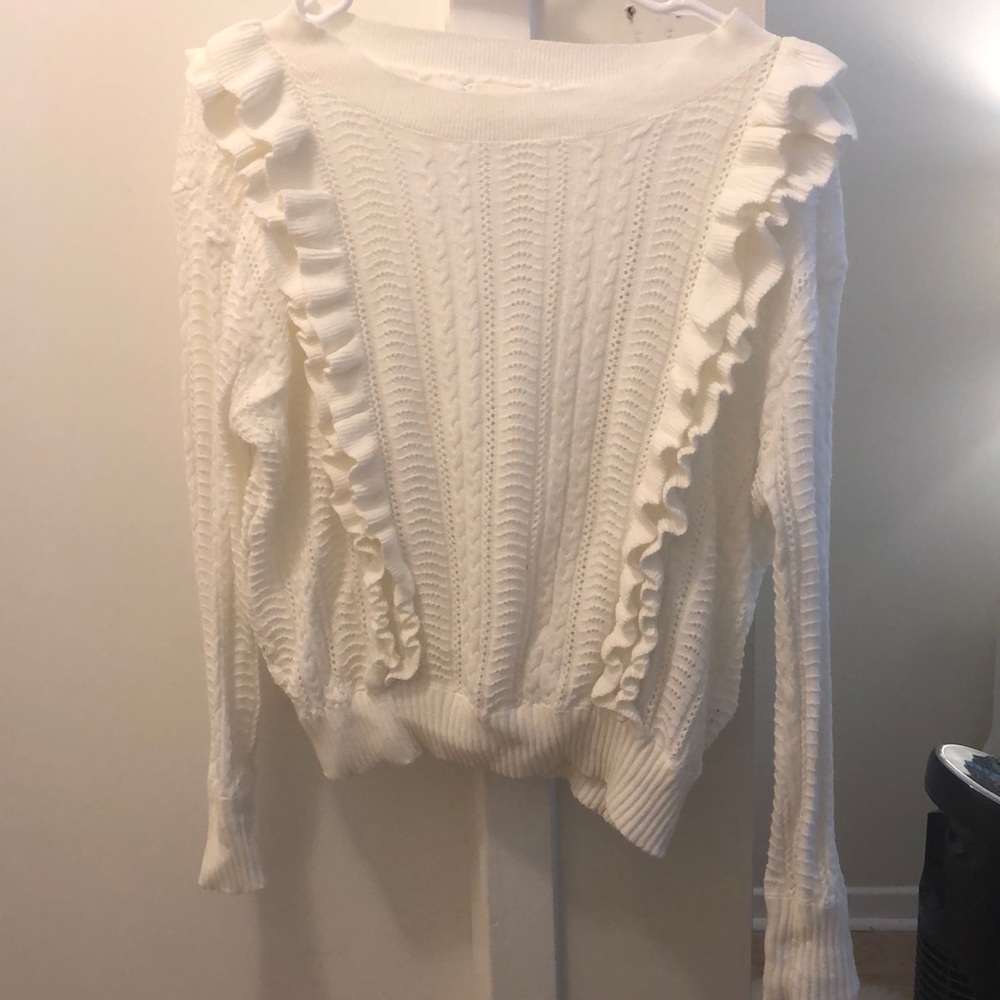 White Ruffle Sweater